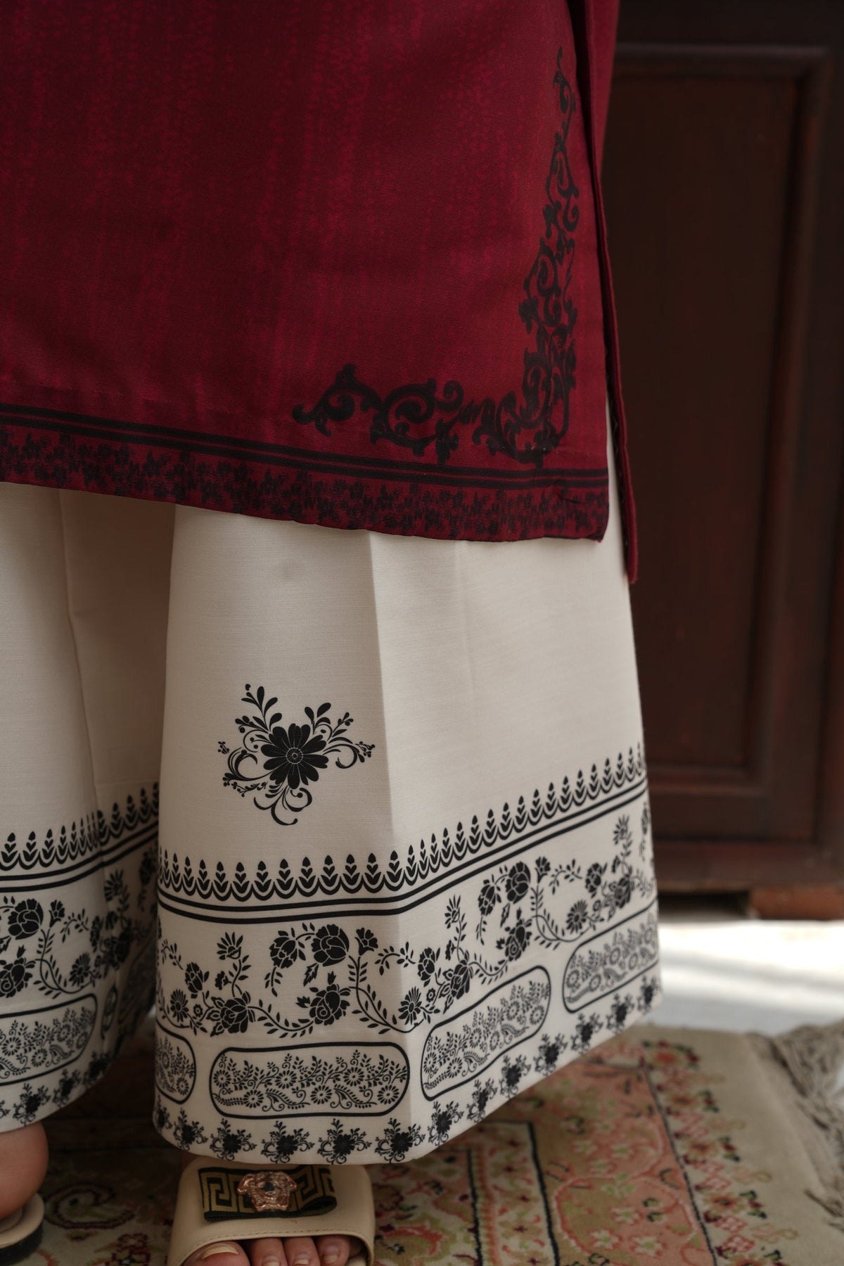 Crimson Red Embroidered Dull Raw Silk Co-ord Set – view 6