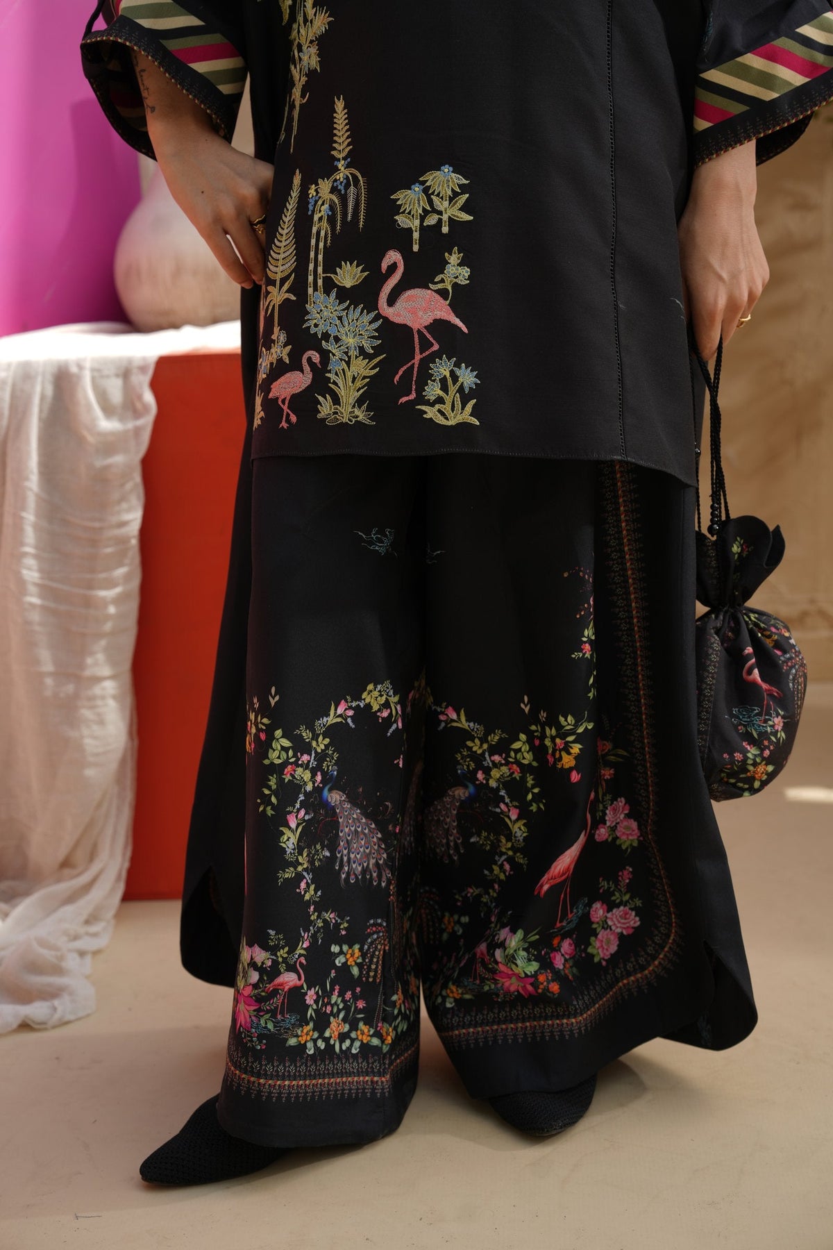 Midnight Wing Embroidered Dull Raw Silk Co-ord Set – view 6