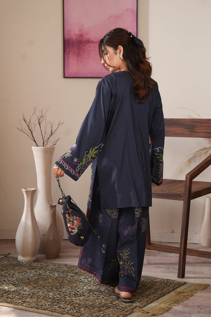 Sapphire Muse Embroidered Dull Raw Silk Co-ord Set – view 3