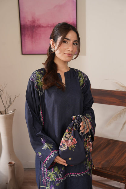 Sapphire Muse Embroidered Dull Raw Silk Co-ord Set – view 4