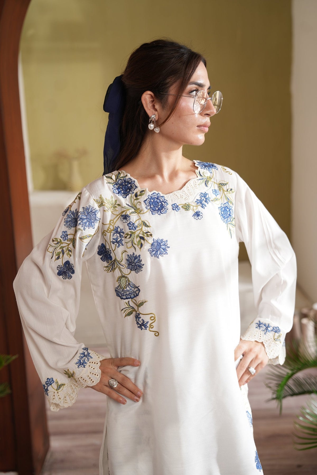 Azure Whispers Embroidered Dull Raw Silk Co-ord Set – view 4