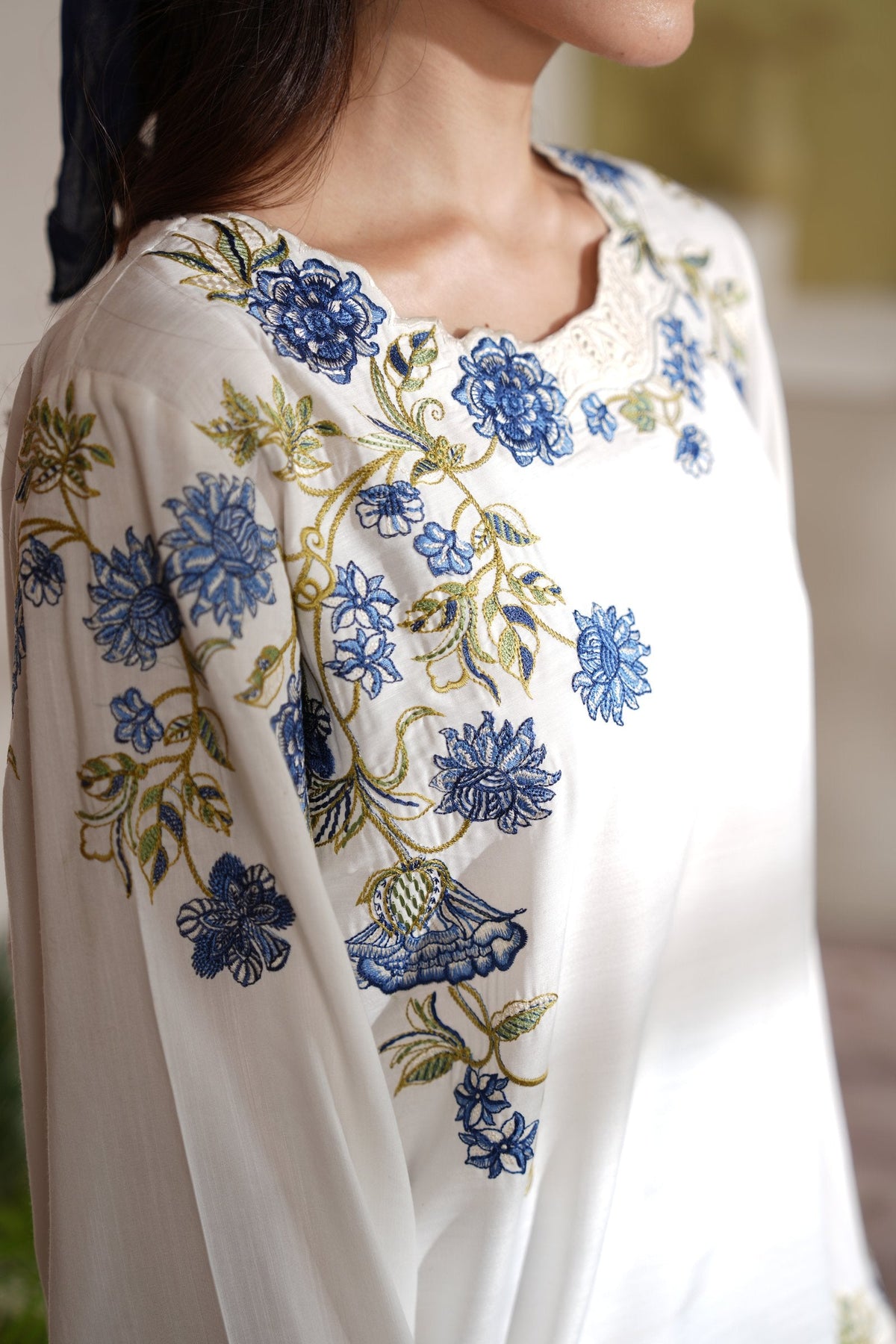 Azure Whispers Embroidered Dull Raw Silk Co-ord Set – view 5