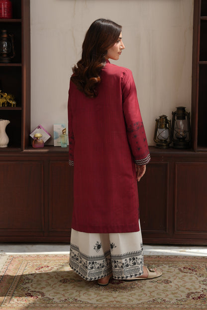 Crimson Red Embroidered Dull Raw Silk Co-ord Set – view 3