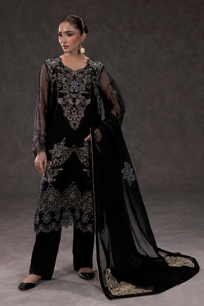 Black Embroidered Organza Suit – view 1