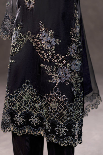 Black Embroidered Organza Suit – view 3