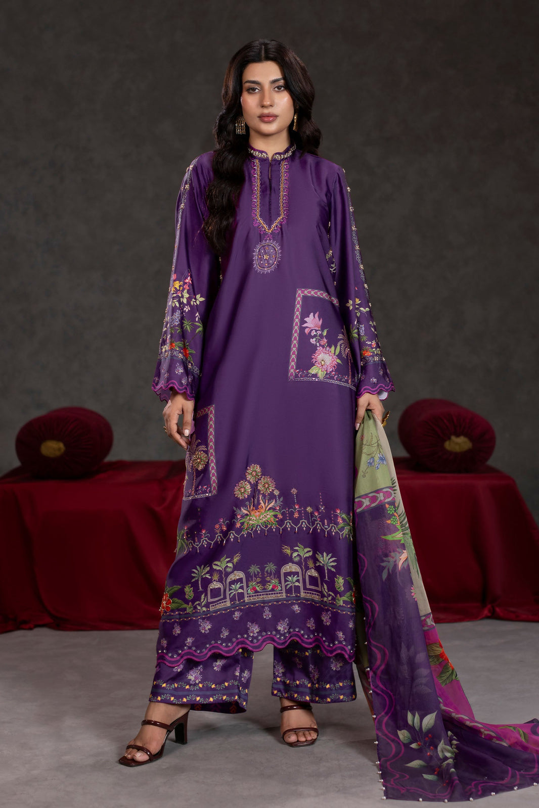 Violet Dynasty Shamoze Silk Kaftan Suit