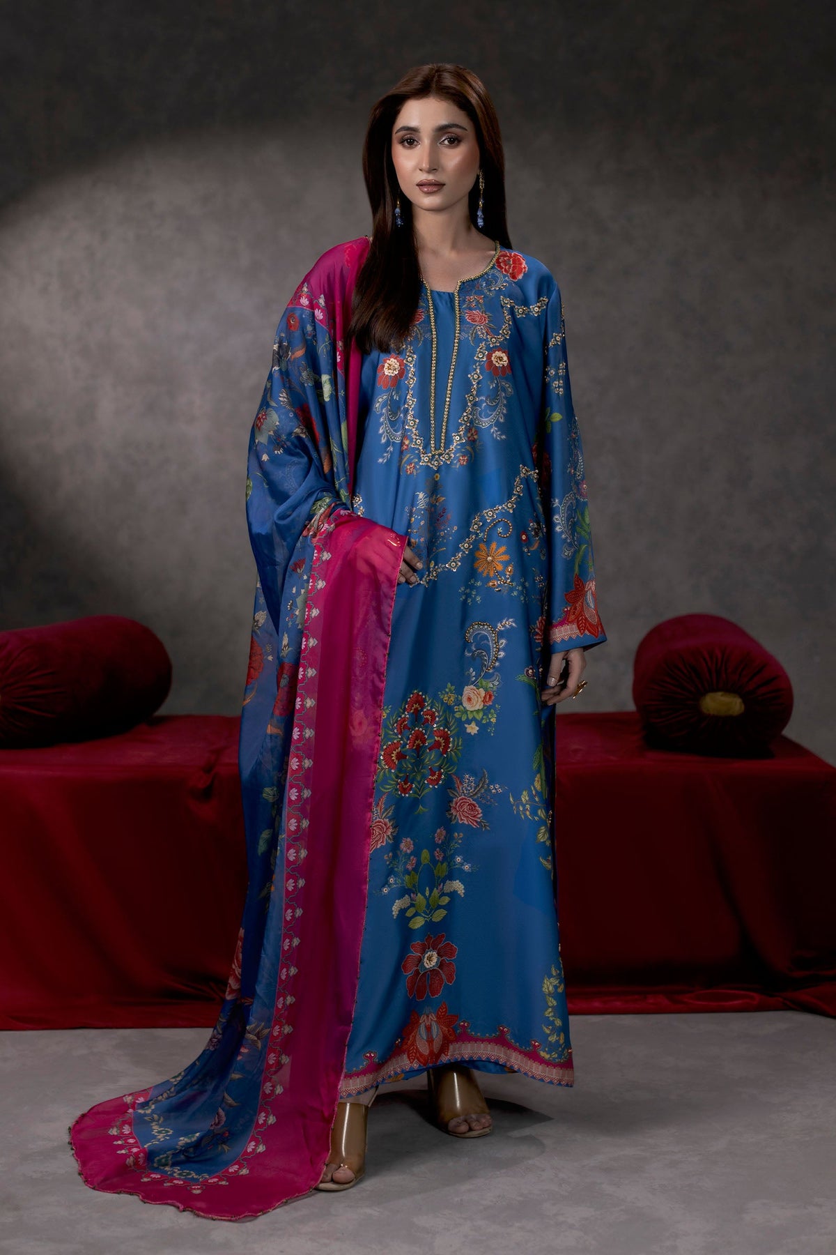 Midnight Florentine Shamoze Silk Kaftan Suit