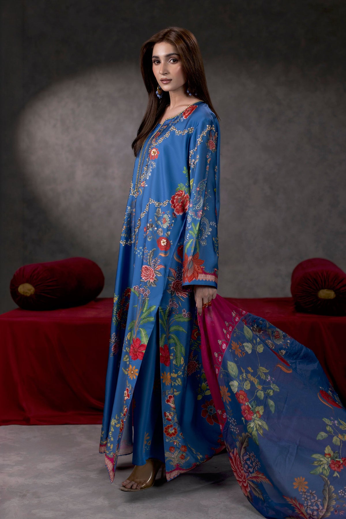 Midnight Florentine Shamoze Silk Kaftan Suit – view 1