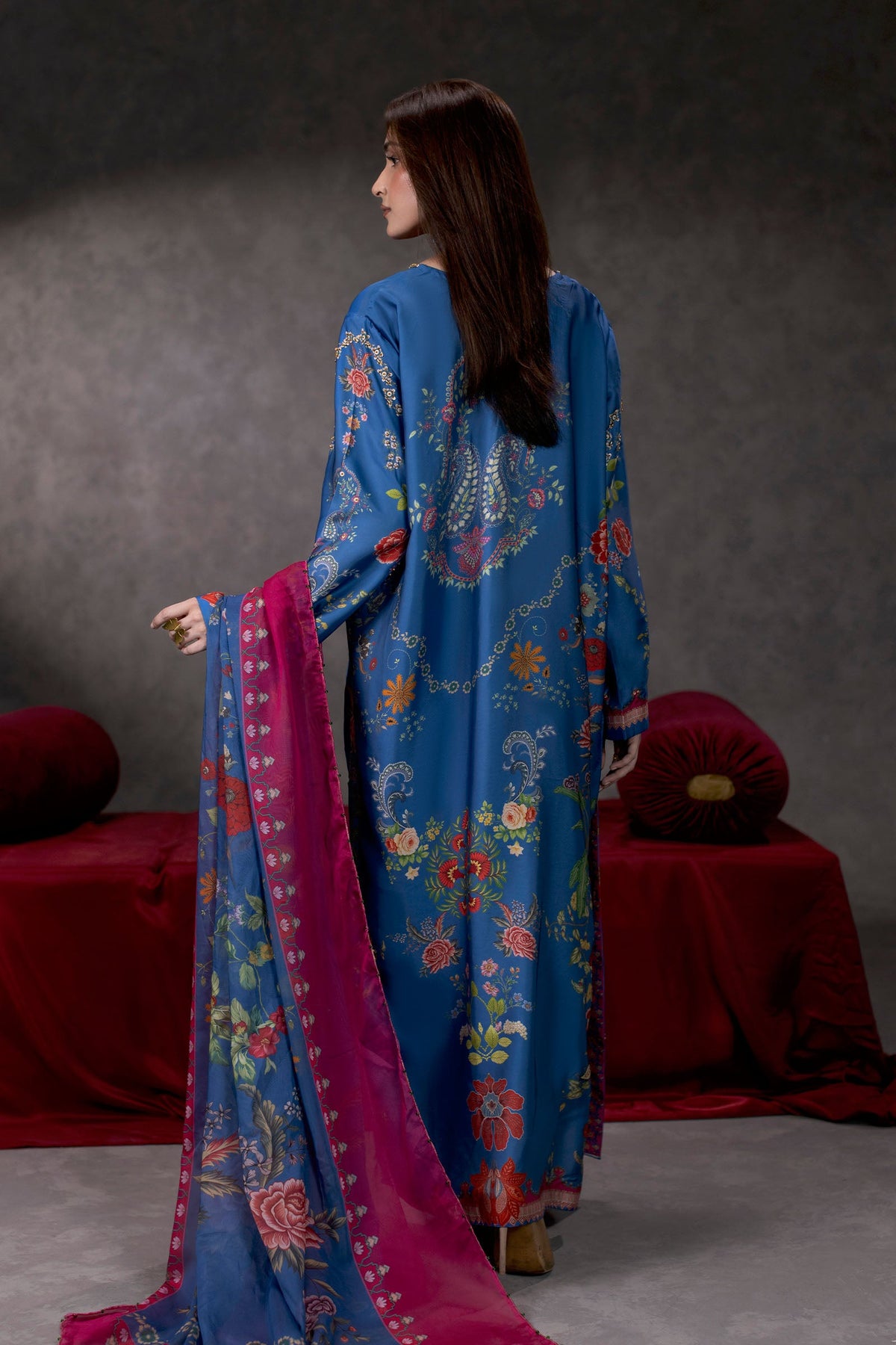 Midnight Florentine Shamoze Silk Kaftan Suit – view 2