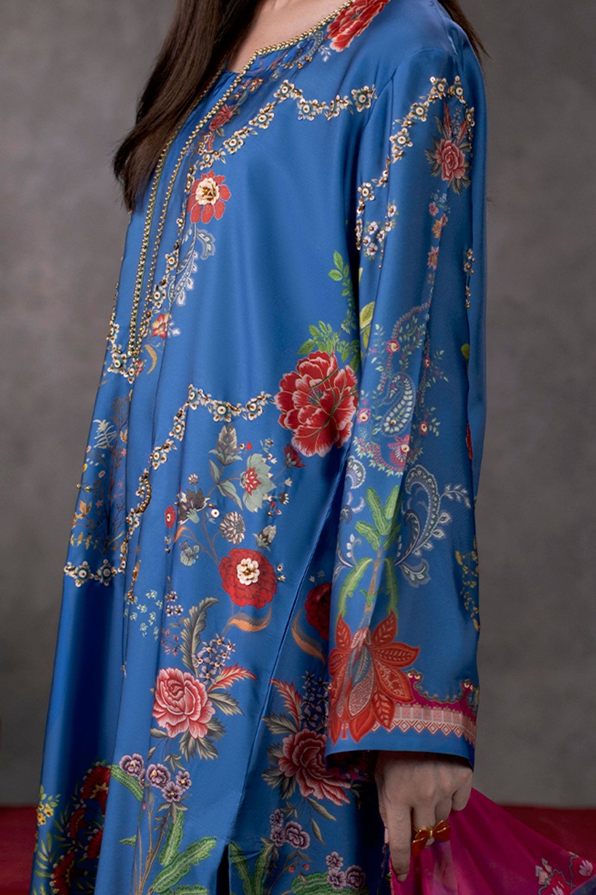 Midnight Florentine Shamoze Silk Kaftan Suit – view 3