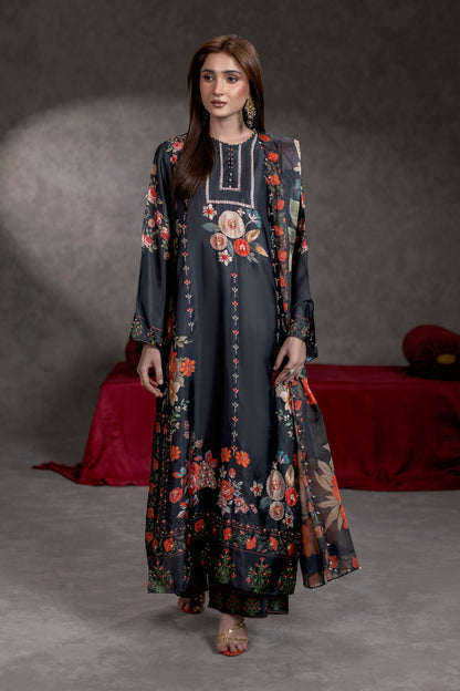 Midnight Flora Shamoze Silk Kaftan Suit