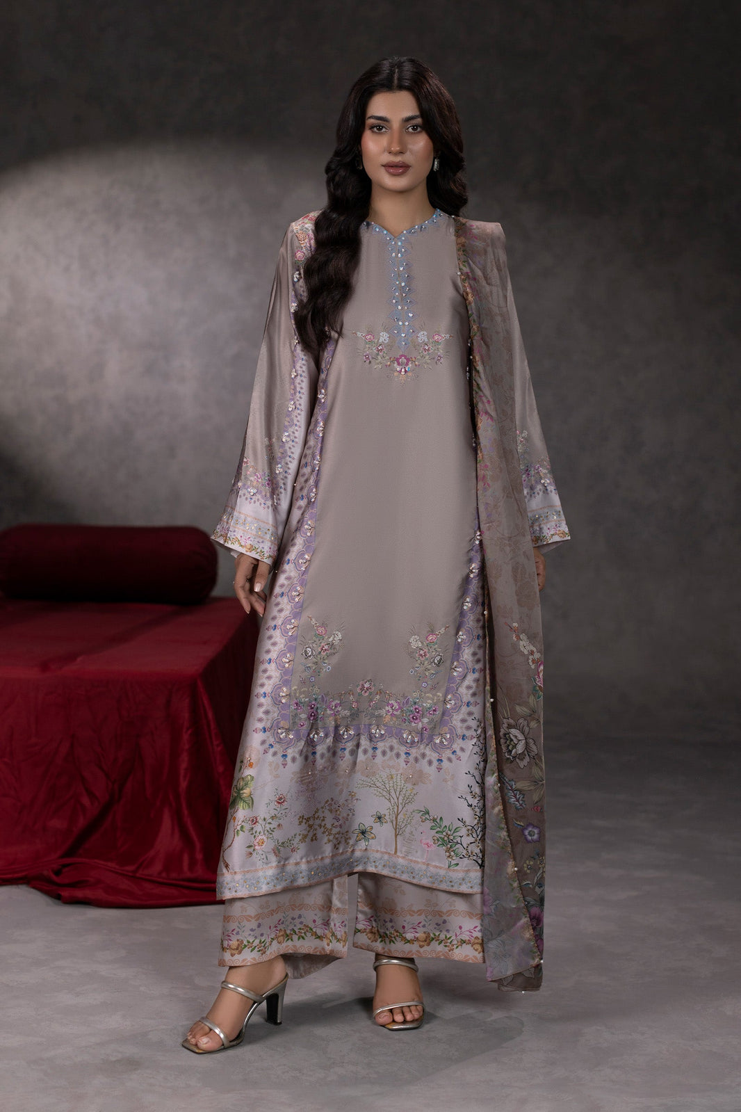 Dusty Bloom Shamoze Silk Kaftan Suit