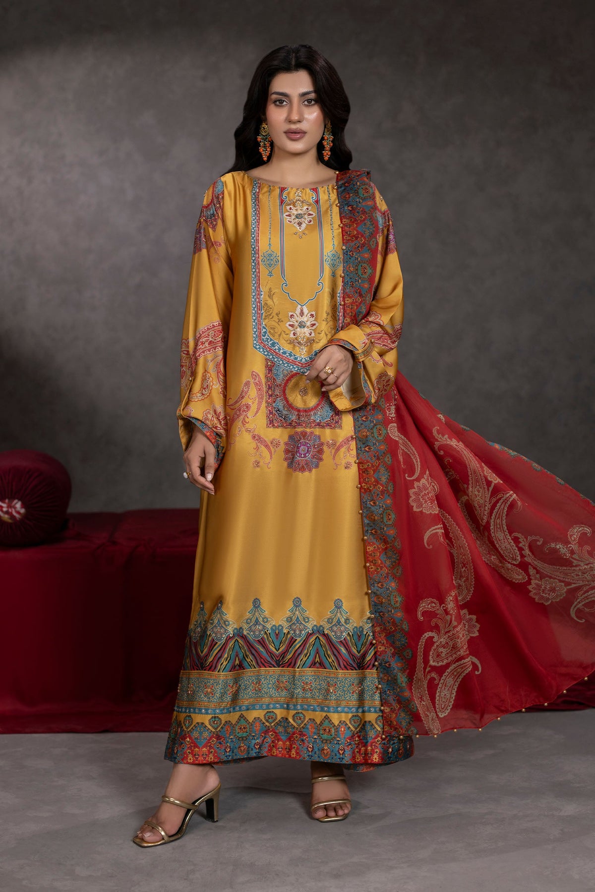 Mustard Muse Shamoze Silk Kaftan Suit