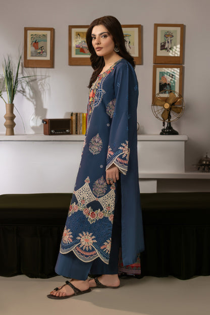 Deep Blue Embroidered Cambric Cotton Suit – view 4