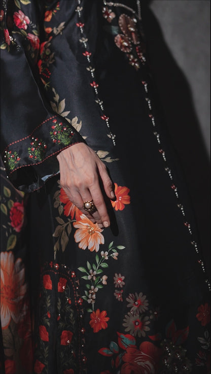 Midnight Flora Shamoze Silk Kaftan Suit