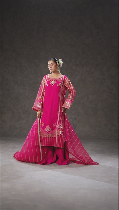 Fuchsia Embroidered Organza Suit