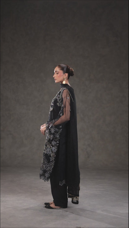 Black Embroidered Organza Suit